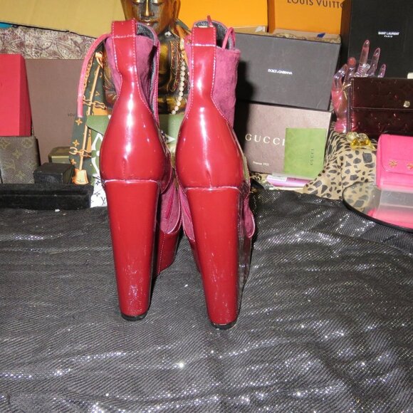 Dolls Kill Suede & Patent Leather Platform Boot Wedges Pink & Red NWT size 7 - Picture 4 of 14